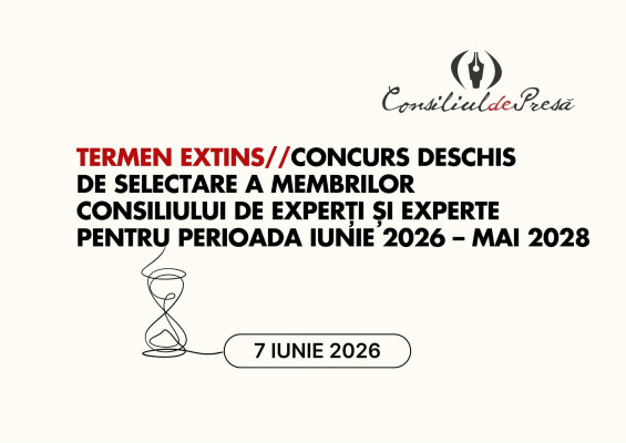 A FOST EXTINS TERMENUL PENTRU CONCURSUL DE SELECTARE A MEMBRILOR CONSILIULUI DE EXPERȚI ȘI EXPERTE PENTRU PERIOADA IUNIE 2026 – MAI 2028