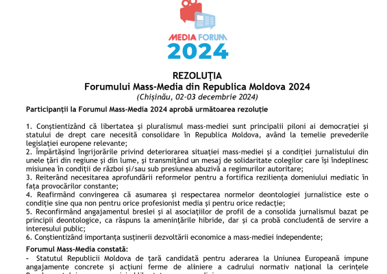 REZOLUŢIA FORUMULUI MASS-MEDIA DIN REPUBLICA MOLDOVA 2024